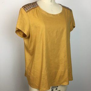 Sherpa Cropped Hemp &Tencel Embroidered Top Womens L